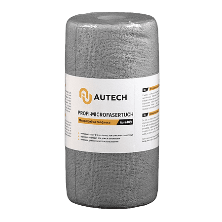 AuTech PROFI-MICROFASERTUCH Микрофибра салфетка 25*25 см, серая, 200 гр/м2. Рулон 50 шт. Au-2409